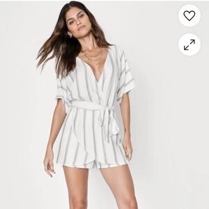 Lulu’s Climb Aboard Grey and White Striped Romper